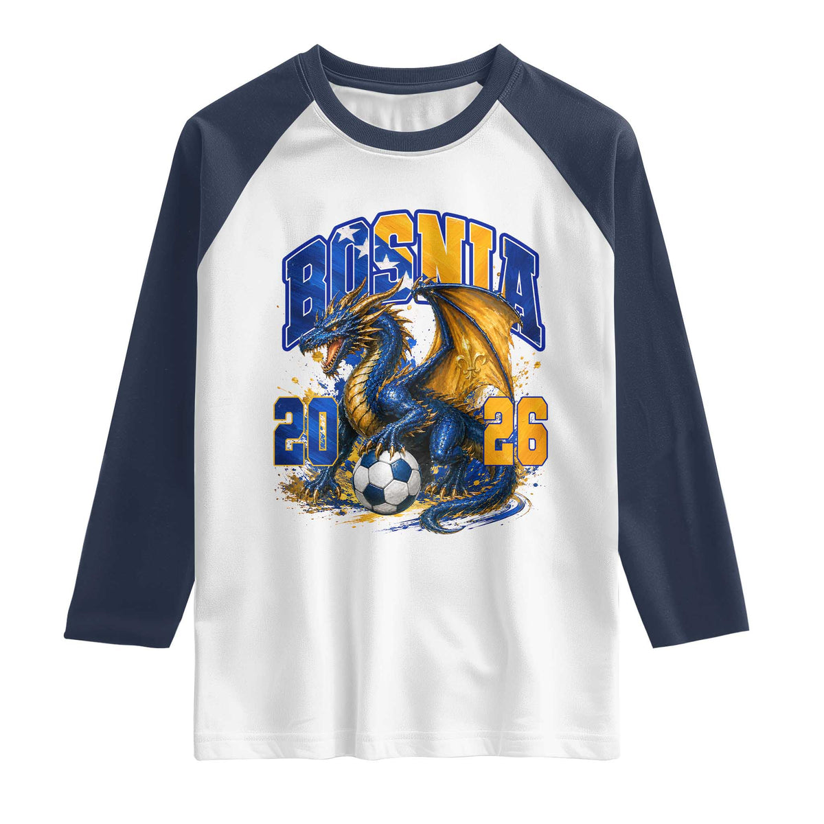 Bosnian Dragon Fudbal Fan Raglan Shirt Bosnia And Herzegovina Pride