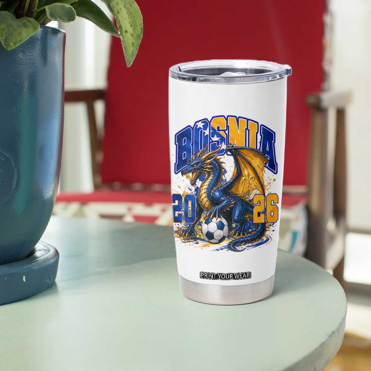 Bosnian Dragon Fudbal Fan Tumbler Cup Bosnia And Herzegovina Pride