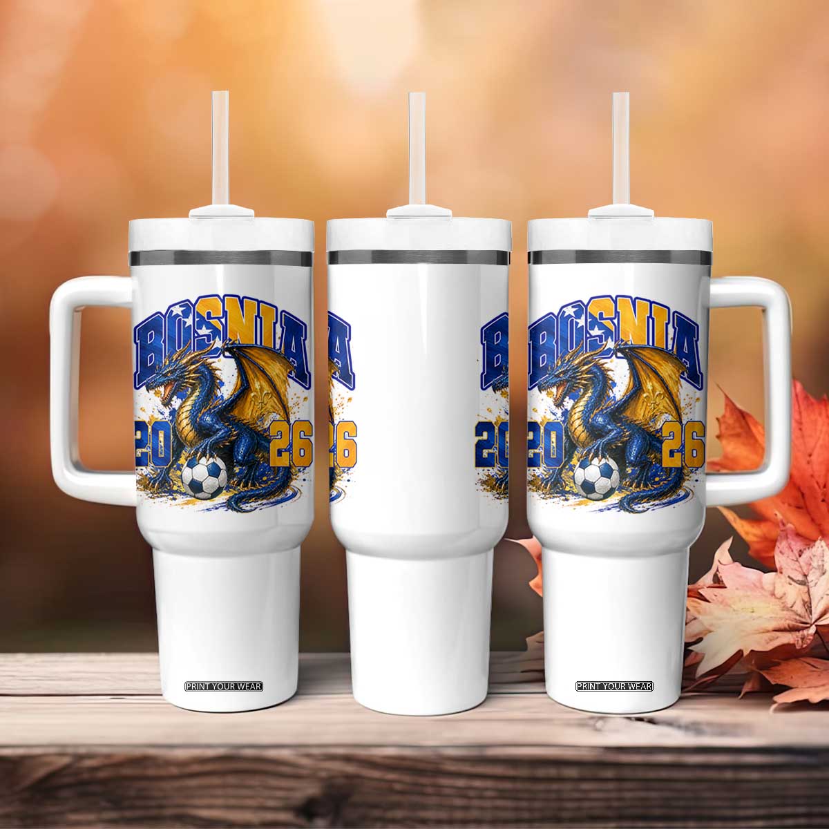 Bosnian Dragon Fudbal Fan Tumbler With Handle Bosnia And Herzegovina Pride