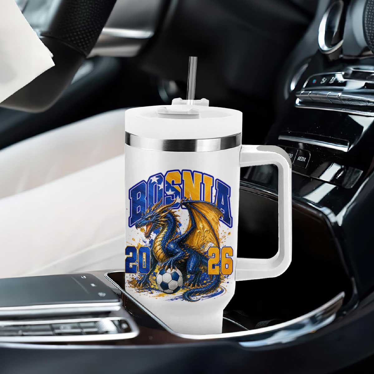 Bosnian Dragon Fudbal Fan Tumbler With Handle Bosnia And Herzegovina Pride