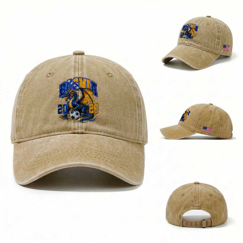 Bosnian Dragon Fudbal Fan Washed Cotton Baseball Cap Bosnia And Herzegovina Pride