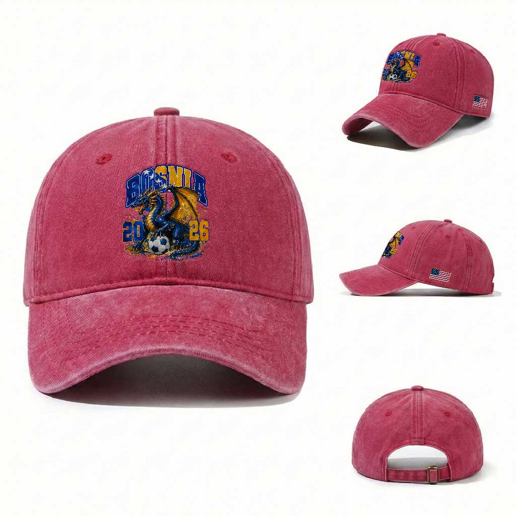 Bosnian Dragon Fudbal Fan Washed Cotton Baseball Cap Bosnia And Herzegovina Pride