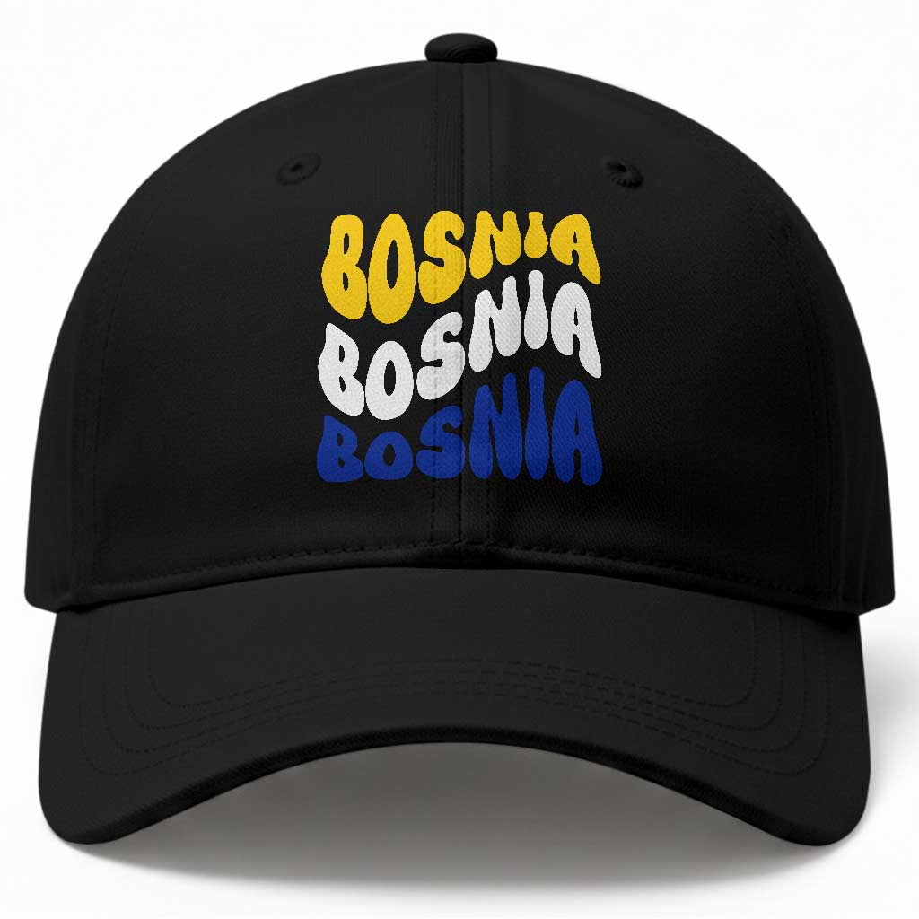 Groovy Retro Bosnia Baseball Cap Proud Bosnian Balkan Heritage Gift