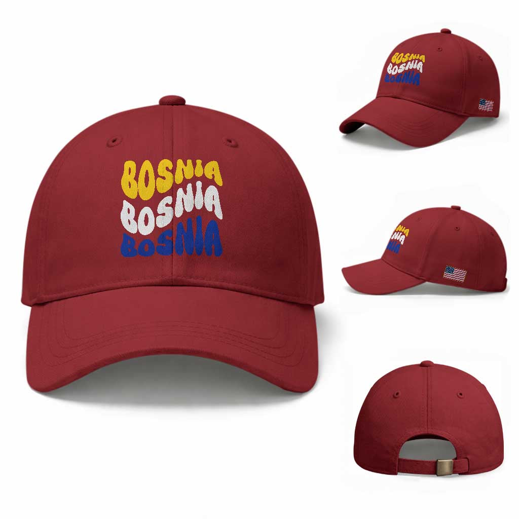 Groovy Retro Bosnia Baseball Cap Proud Bosnian Balkan Heritage Gift