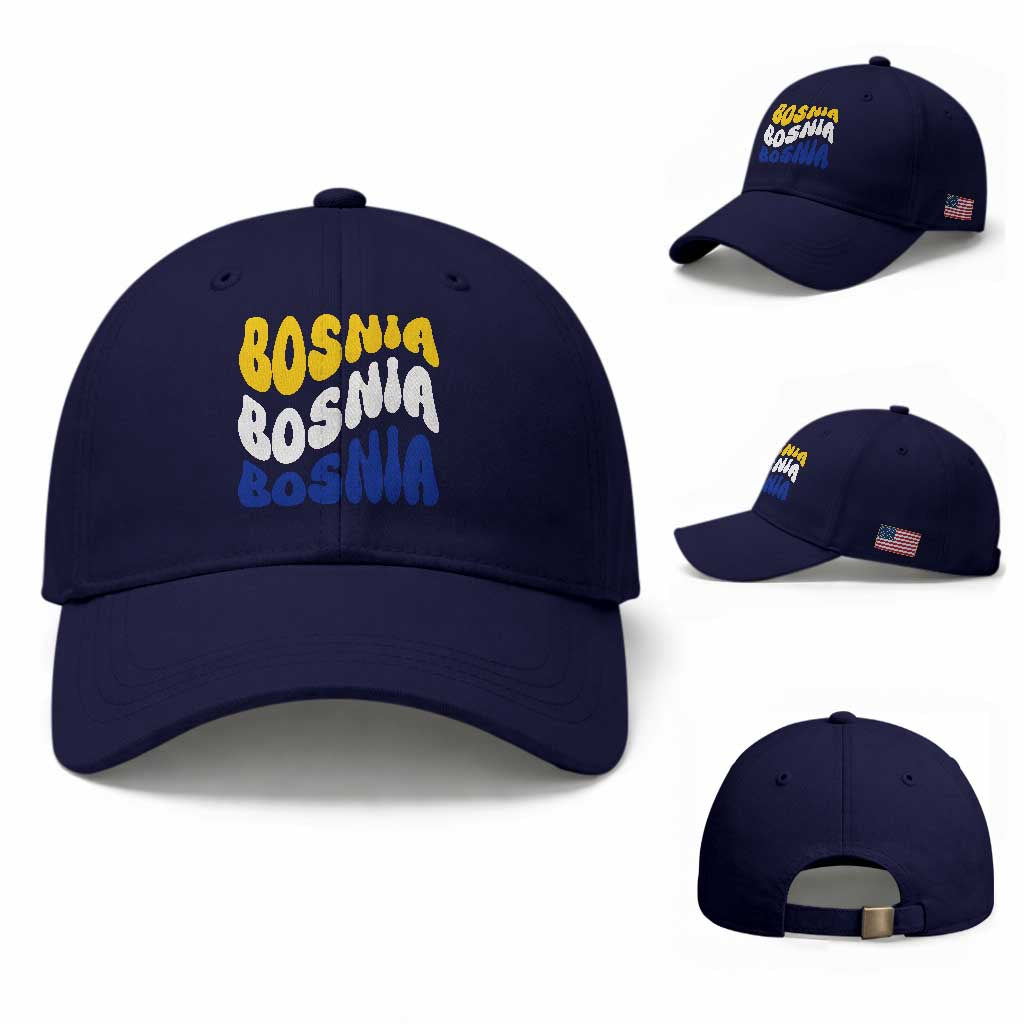 Groovy Retro Bosnia Baseball Cap Proud Bosnian Balkan Heritage Gift