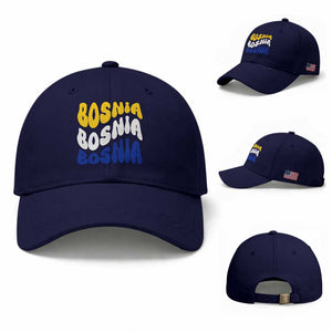 Groovy Retro Bosnia Baseball Cap Proud Bosnian Balkan Heritage Gift