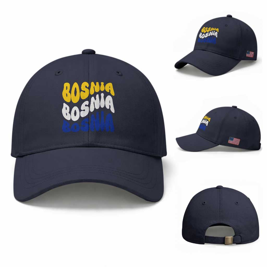 Groovy Retro Bosnia Baseball Cap Proud Bosnian Balkan Heritage Gift
