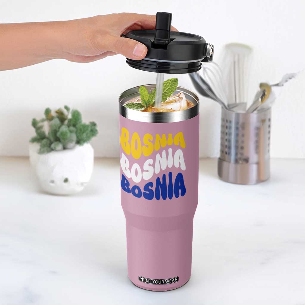 Groovy Retro Bosnia Flip Straw Tumbler Proud Bosnian Balkan Heritage Gift