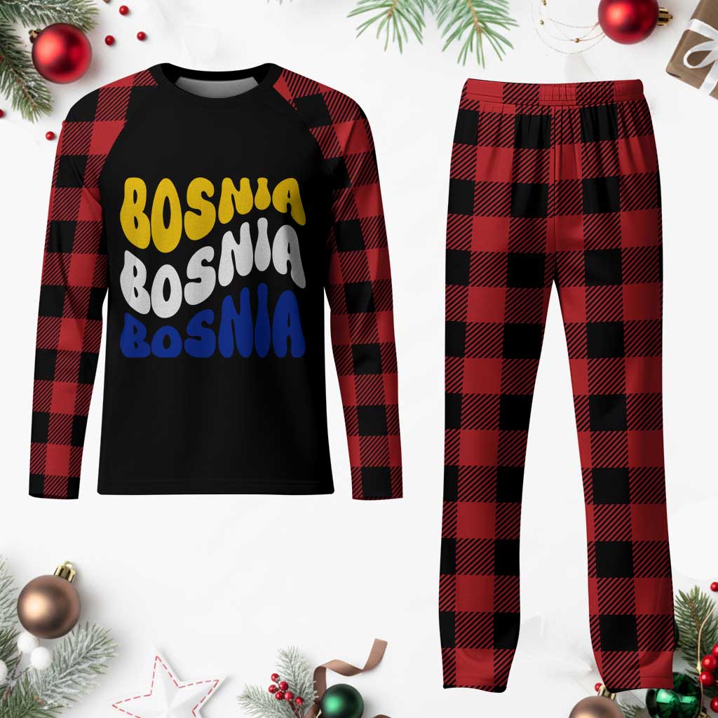 Groovy Retro Bosnia Plaid Pajama Set Proud Bosnian Balkan Heritage Gift