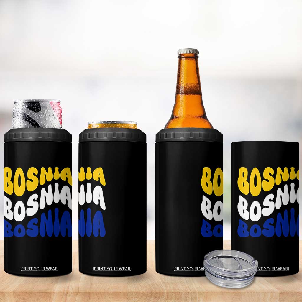 Groovy Retro Bosnia 4 in 1 Can Cooler Tumbler Proud Bosnian Balkan Heritage Gift