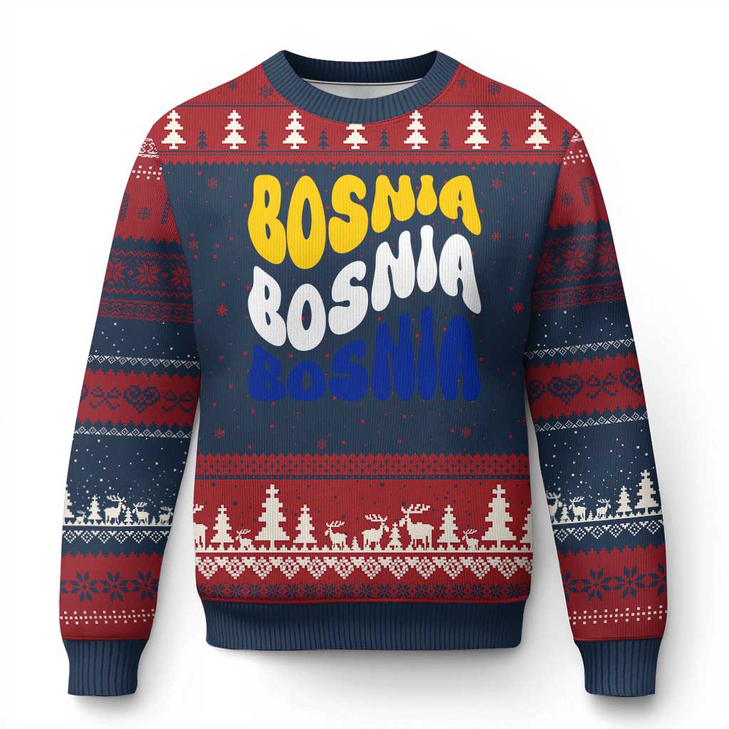 Groovy Retro Bosnia Ugly Christmas Sweater Proud Bosnian Balkan Heritage Gift