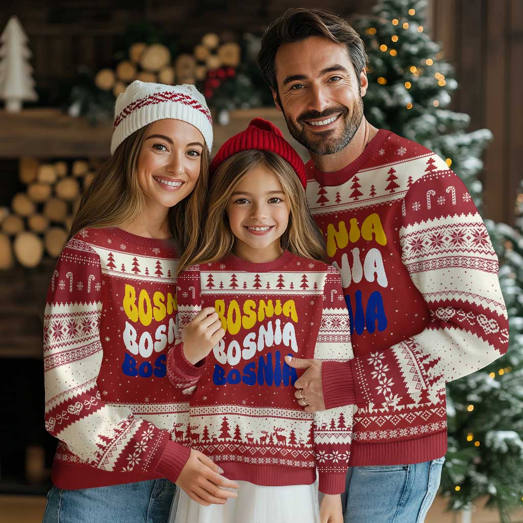 Groovy Retro Bosnia Ugly Christmas Sweater Proud Bosnian Balkan Heritage Gift