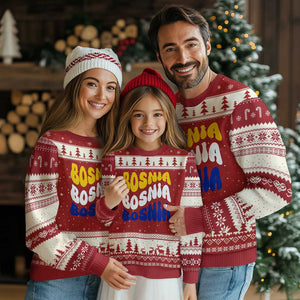 Groovy Retro Bosnia Ugly Christmas Sweater Proud Bosnian Balkan Heritage Gift