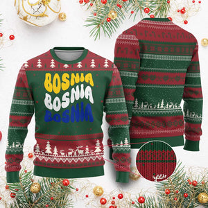 Groovy Retro Bosnia Ugly Christmas Sweater Proud Bosnian Balkan Heritage Gift