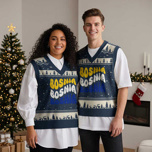 Groovy Retro Bosnia V-Neck Knit Sweater Vest Proud Bosnian Balkan Heritage Gift