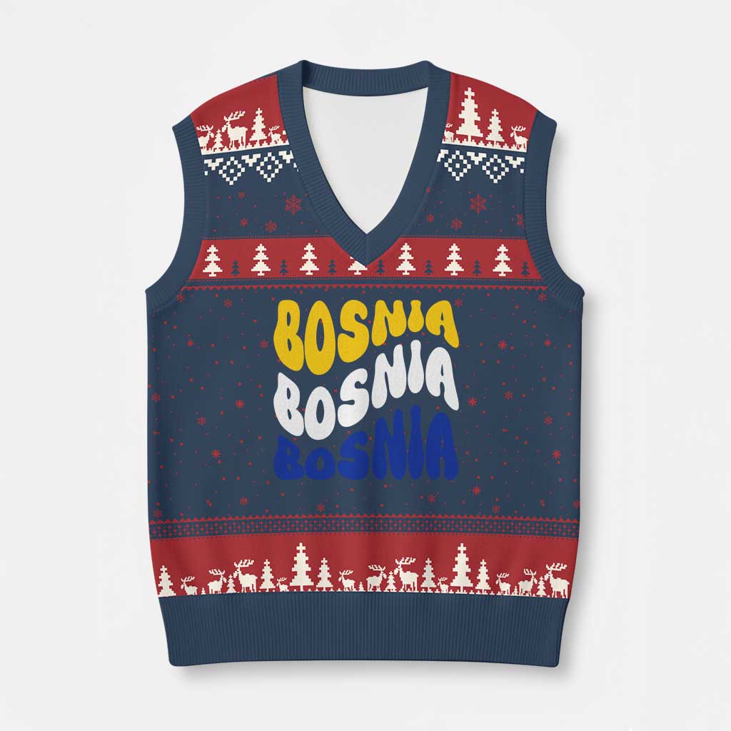 Groovy Retro Bosnia V-Neck Knit Sweater Vest Proud Bosnian Balkan Heritage Gift