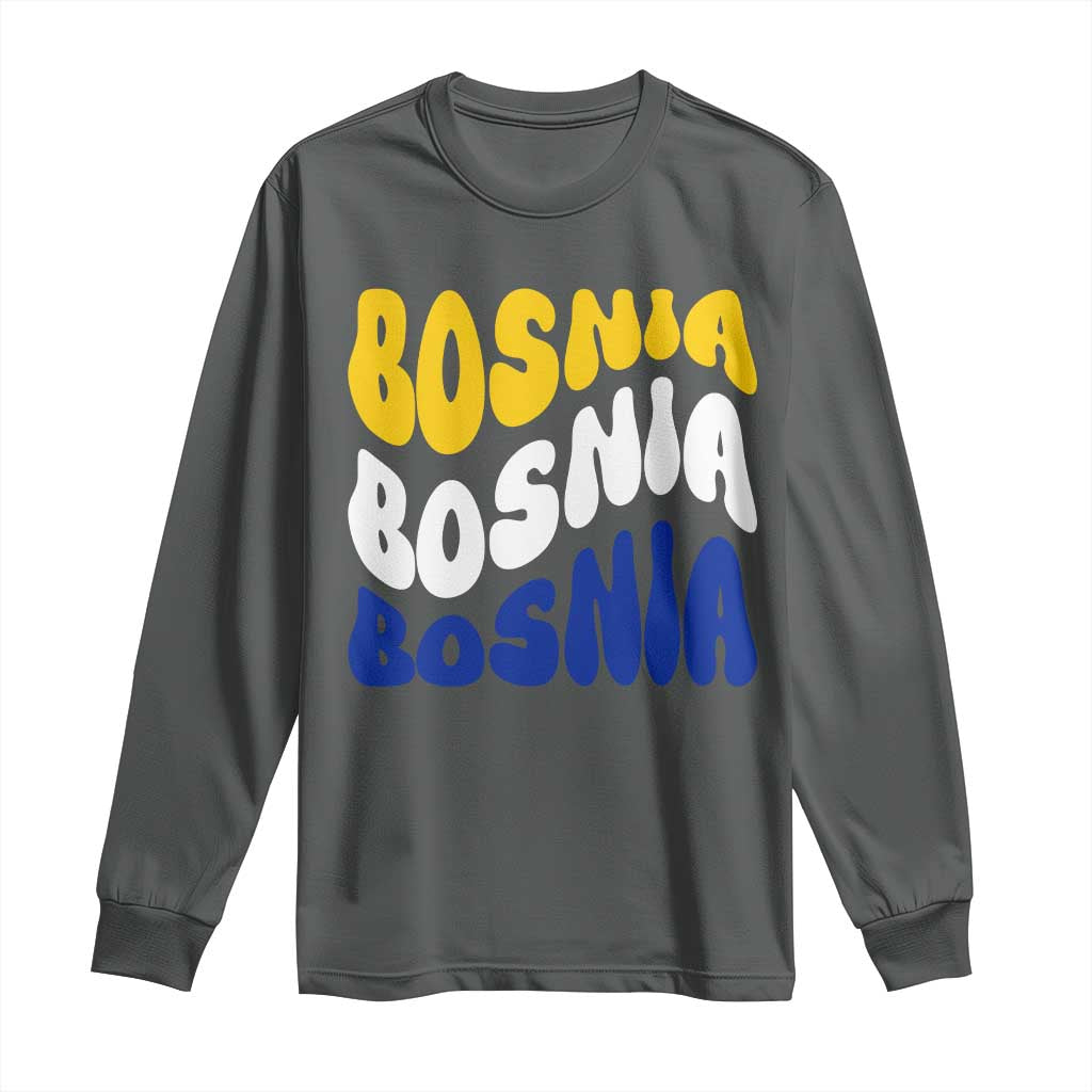 Groovy Retro Bosnia Long Sleeve Shirt Proud Bosnian Balkan Heritage Gift