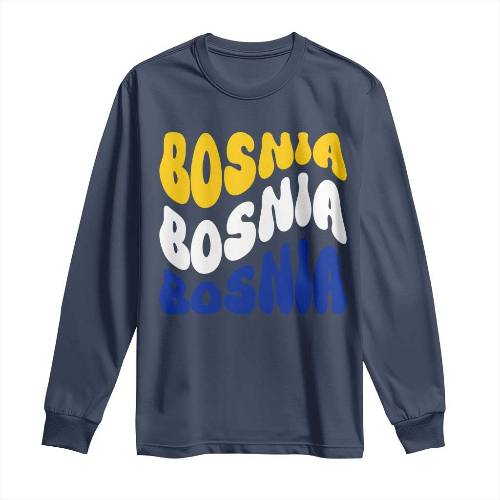 Groovy Retro Bosnia Long Sleeve Shirt Proud Bosnian Balkan Heritage Gift