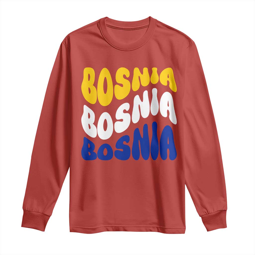 Groovy Retro Bosnia Long Sleeve Shirt Proud Bosnian Balkan Heritage Gift