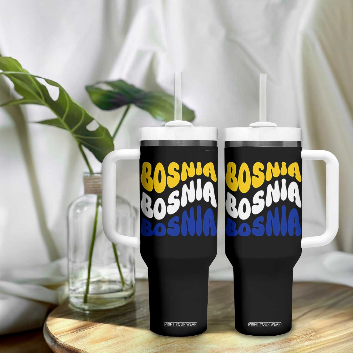 Groovy Retro Bosnia Tumbler With Handle Proud Bosnian Balkan Heritage Gift