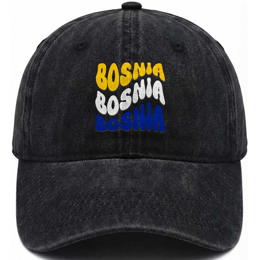 Groovy Retro Bosnia Washed Cotton Baseball Cap Proud Bosnian Balkan Heritage Gift TS12 Print Your Wear