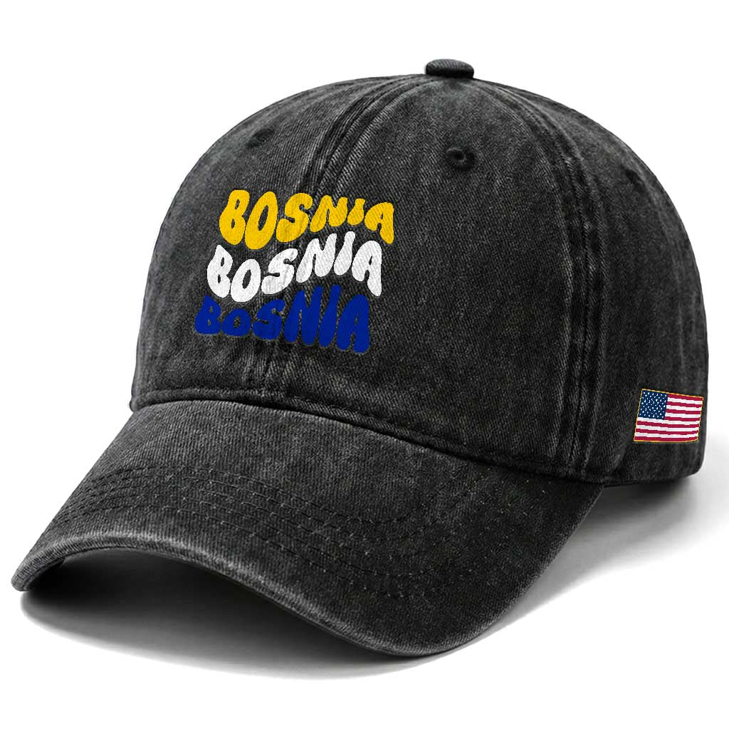 Groovy Retro Bosnia Washed Cotton Baseball Cap Proud Bosnian Balkan Heritage Gift