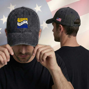 Groovy Retro Bosnia Washed Cotton Baseball Cap Proud Bosnian Balkan Heritage Gift