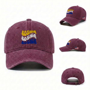 Groovy Retro Bosnia Washed Cotton Baseball Cap Proud Bosnian Balkan Heritage Gift