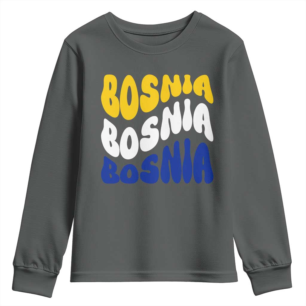 Groovy Retro Bosnia Youth Sweatshirt Proud Bosnian Balkan Heritage Gift