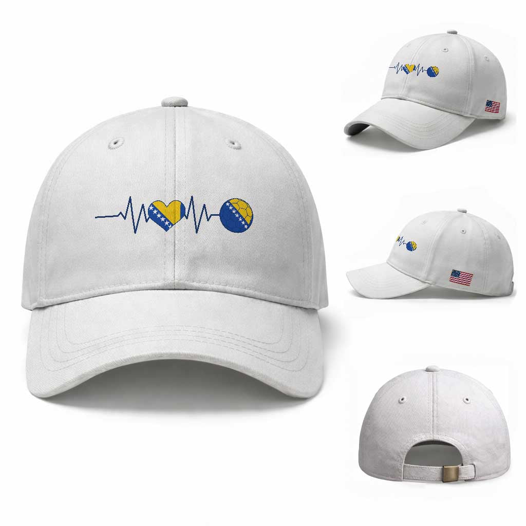 Bosnian Fudbal Heartbeat Baseball Cap Bosnia And Herzegovina Soccer Fan Gift
