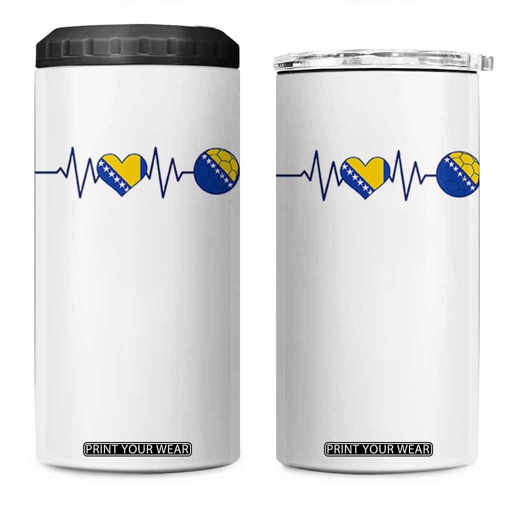 Bosnian Fudbal Heartbeat 4 in 1 Can Cooler Tumbler Bosnia And Herzegovina Soccer Fan Gift