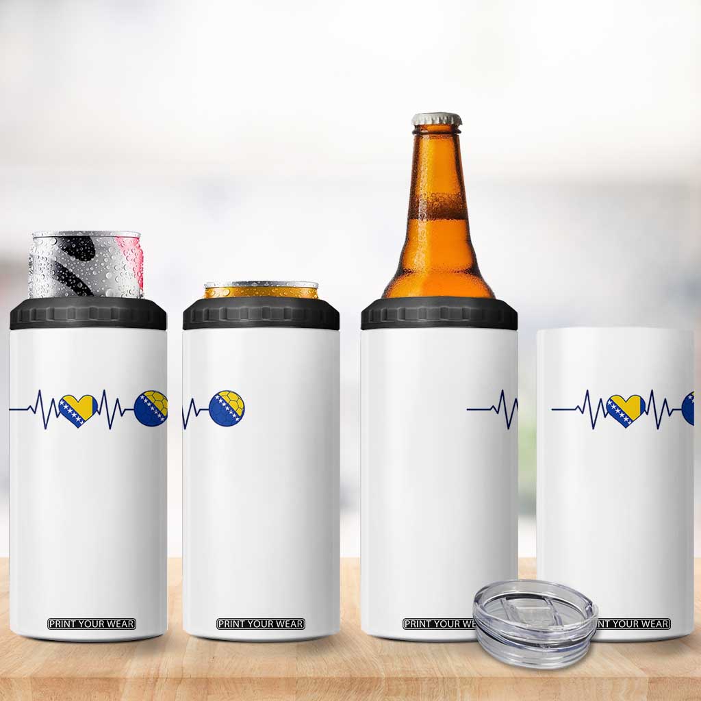 Bosnian Fudbal Heartbeat 4 in 1 Can Cooler Tumbler Bosnia And Herzegovina Soccer Fan Gift