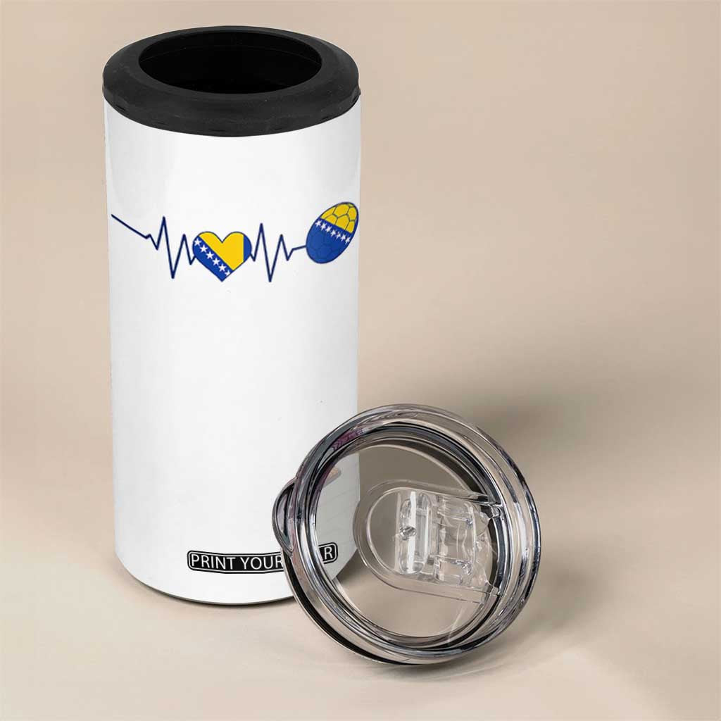 Bosnian Fudbal Heartbeat 4 in 1 Can Cooler Tumbler Bosnia And Herzegovina Soccer Fan Gift