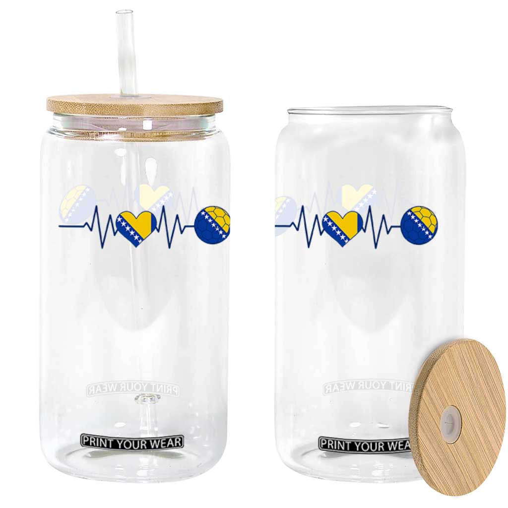Bosnian Fudbal Heartbeat Glass Can Bosnia And Herzegovina Soccer Fan Gift