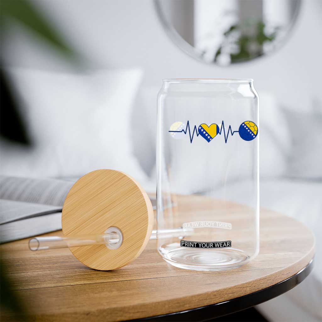 Bosnian Fudbal Heartbeat Glass Can Bosnia And Herzegovina Soccer Fan Gift
