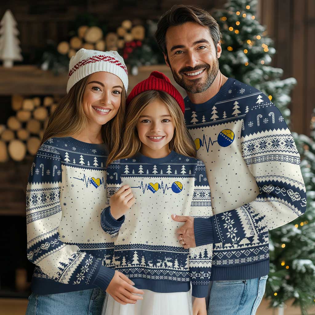 Bosnian Fudbal Heartbeat Ugly Christmas Sweater Bosnia And Herzegovina Soccer Fan Gift