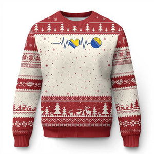 Bosnian Fudbal Heartbeat Ugly Christmas Sweater Bosnia And Herzegovina Soccer Fan Gift