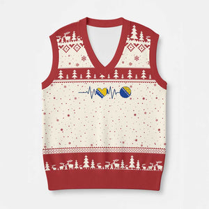 Bosnian Fudbal Heartbeat V-Neck Knit Sweater Vest Bosnia And Herzegovina Soccer Fan Gift