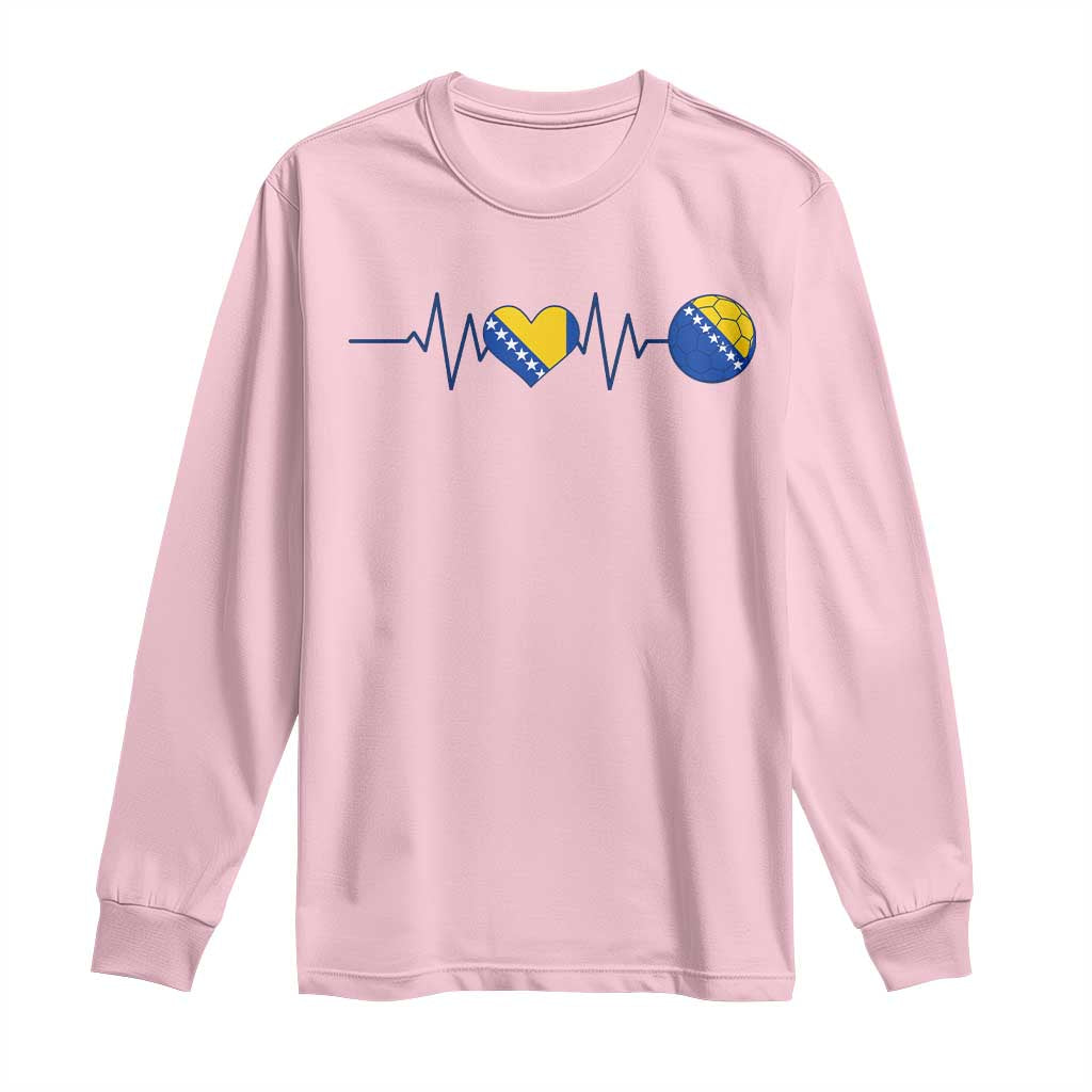 Bosnian Fudbal Heartbeat Long Sleeve Shirt Bosnia And Herzegovina Soccer Fan Gift