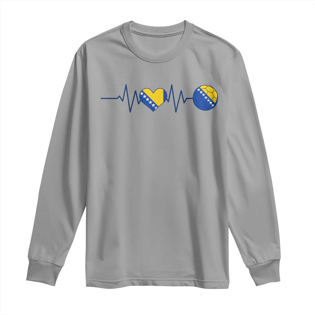 Bosnian Fudbal Heartbeat Long Sleeve Shirt Bosnia And Herzegovina Soccer Fan Gift