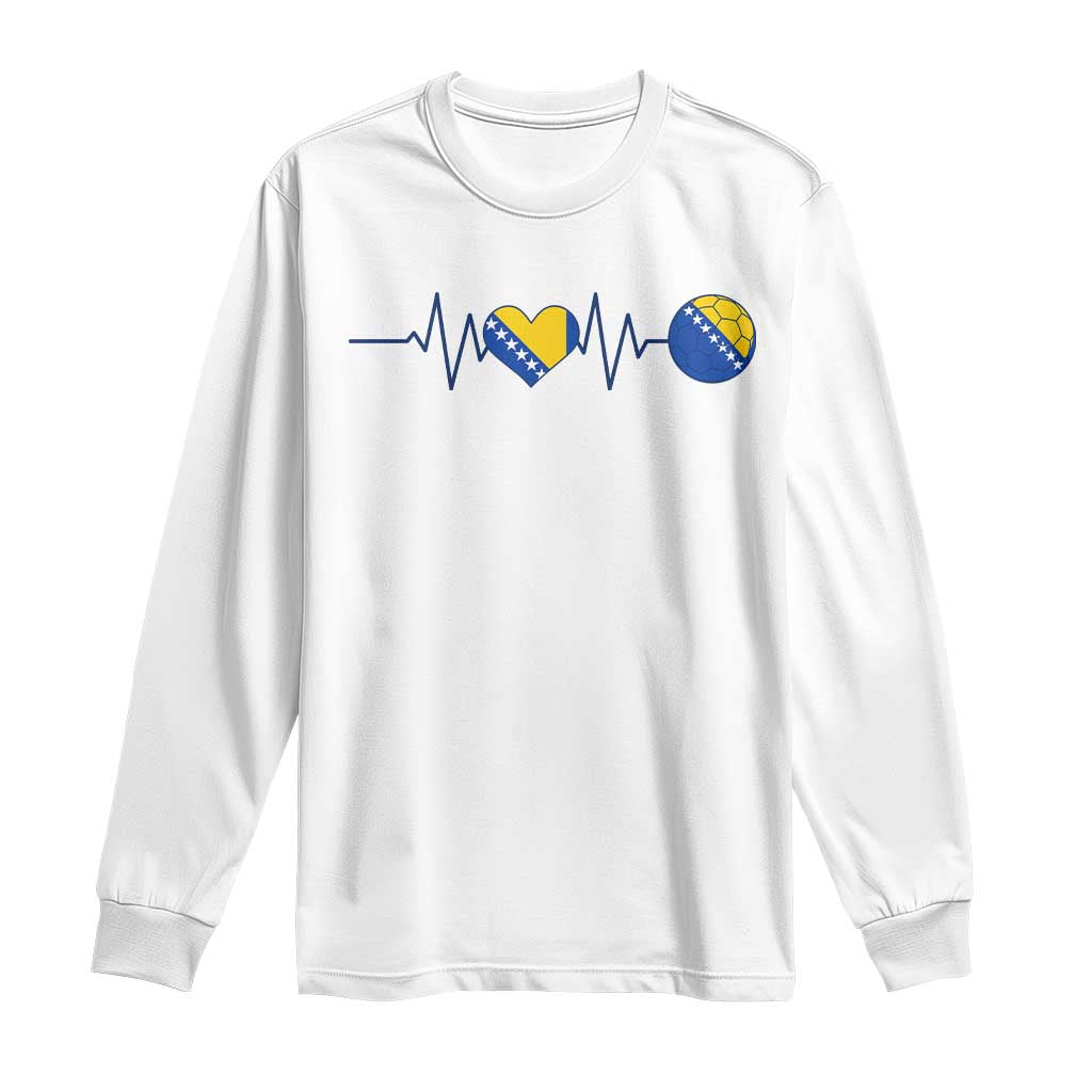 Bosnian Fudbal Heartbeat Long Sleeve Shirt Bosnia And Herzegovina Soccer Fan Gift TS12 White Print Your Wear