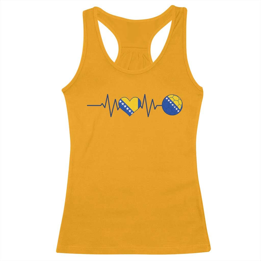 Bosnian Fudbal Heartbeat Racerback Tank Top Bosnia And Herzegovina Soccer Fan Gift
