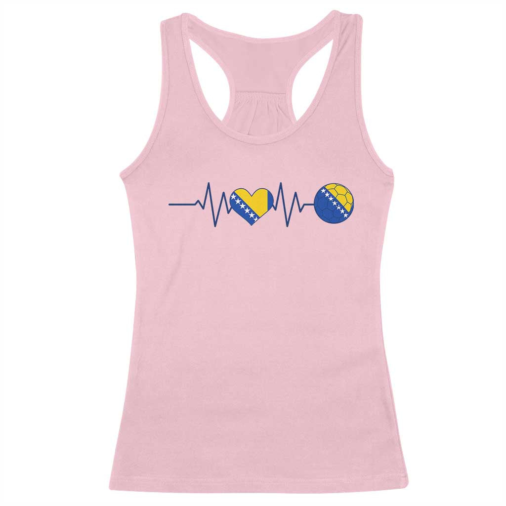 Bosnian Fudbal Heartbeat Racerback Tank Top Bosnia And Herzegovina Soccer Fan Gift