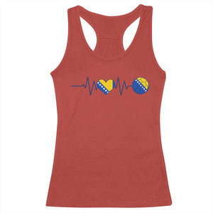 Bosnian Fudbal Heartbeat Racerback Tank Top Bosnia And Herzegovina Soccer Fan Gift