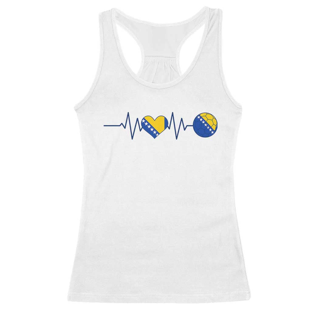 Bosnian Fudbal Heartbeat Racerback Tank Top Bosnia And Herzegovina Soccer Fan Gift TS12 White Print Your Wear
