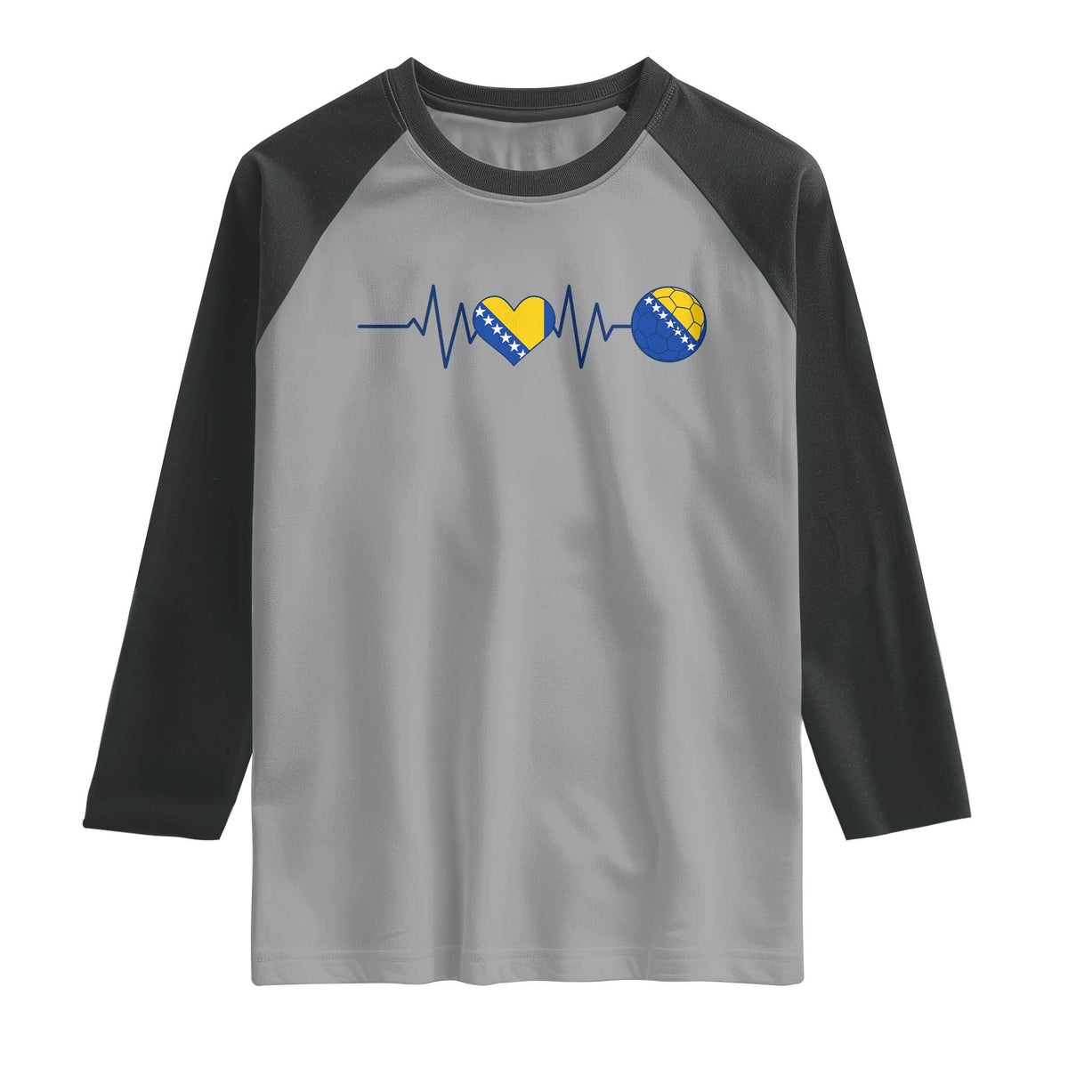 Bosnian Fudbal Heartbeat Raglan Shirt Bosnia And Herzegovina Soccer Fan Gift