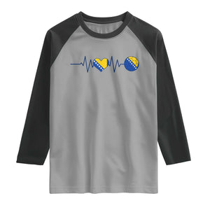 Bosnian Fudbal Heartbeat Raglan Shirt Bosnia And Herzegovina Soccer Fan Gift