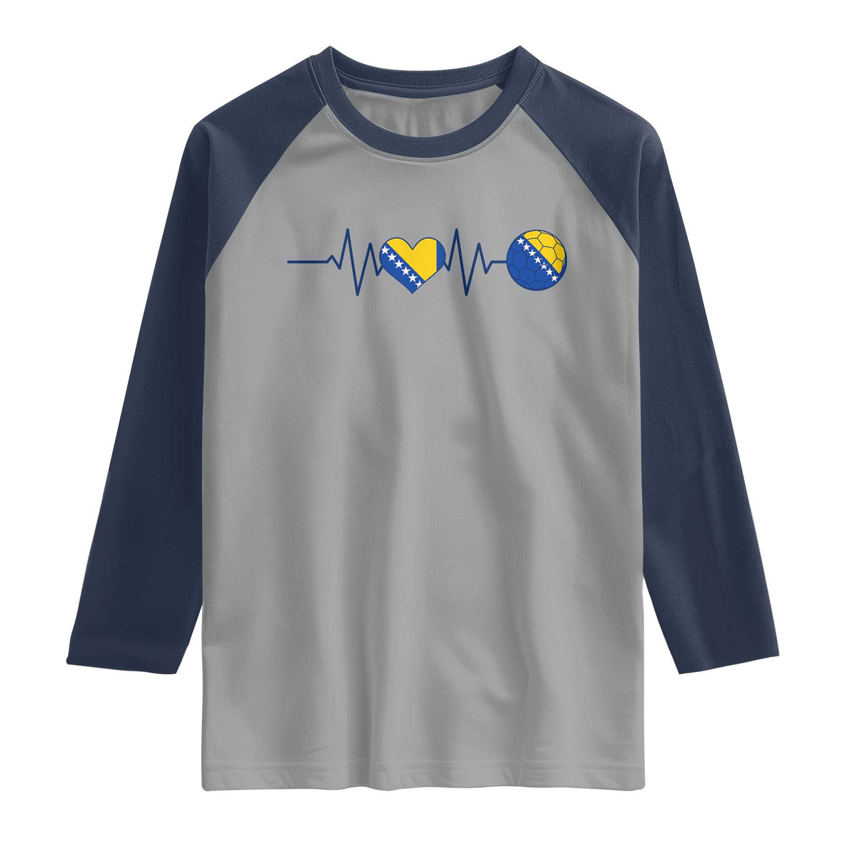 Bosnian Fudbal Heartbeat Raglan Shirt Bosnia And Herzegovina Soccer Fan Gift