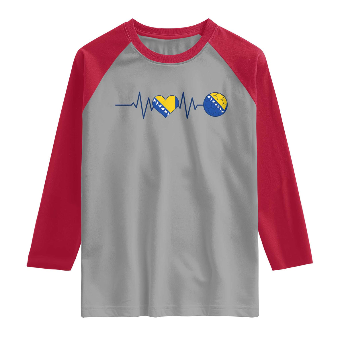 Bosnian Fudbal Heartbeat Raglan Shirt Bosnia And Herzegovina Soccer Fan Gift