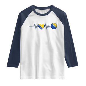 Bosnian Fudbal Heartbeat Raglan Shirt Bosnia And Herzegovina Soccer Fan Gift